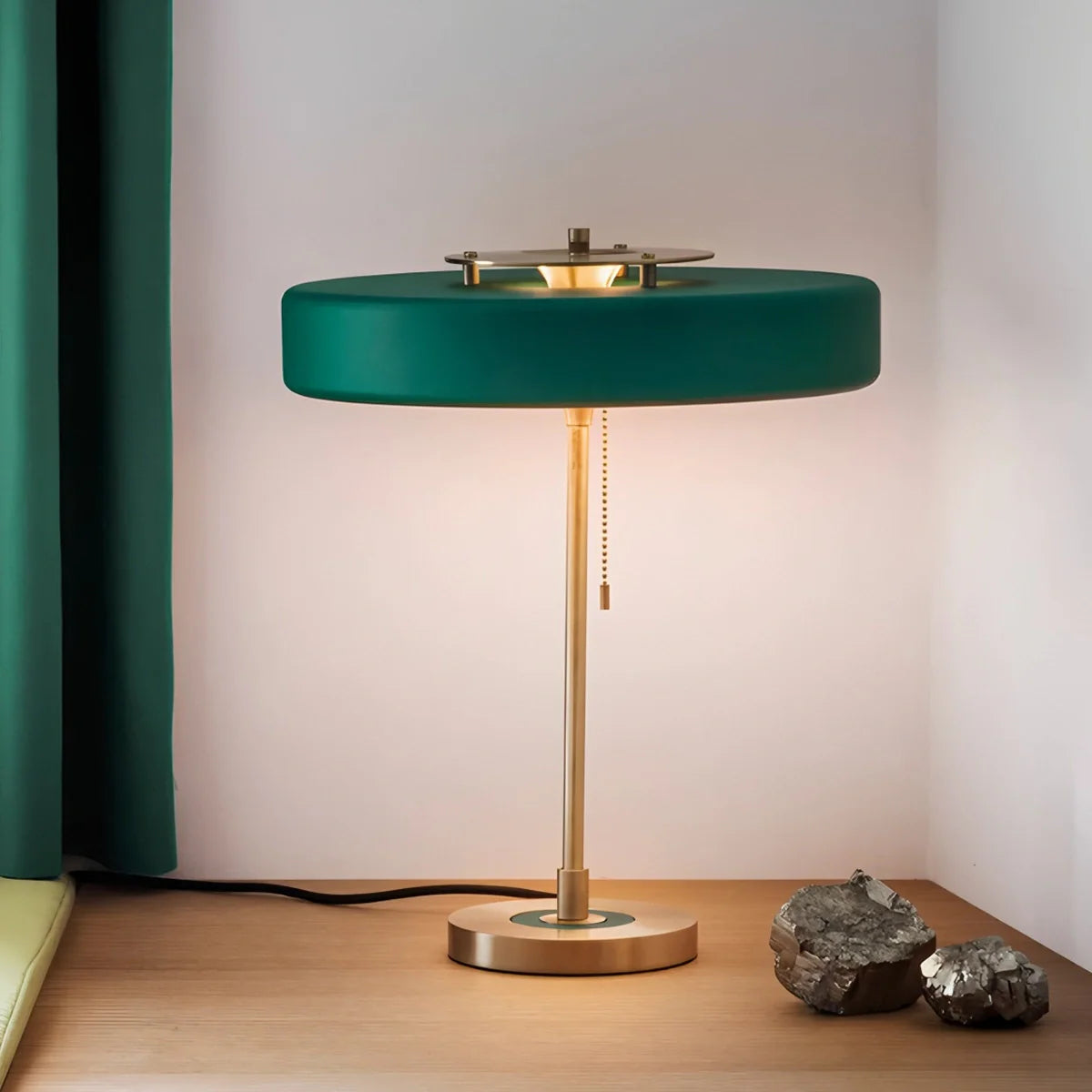 Antizer Mid-Century Round Table Lamp with Pull Chain