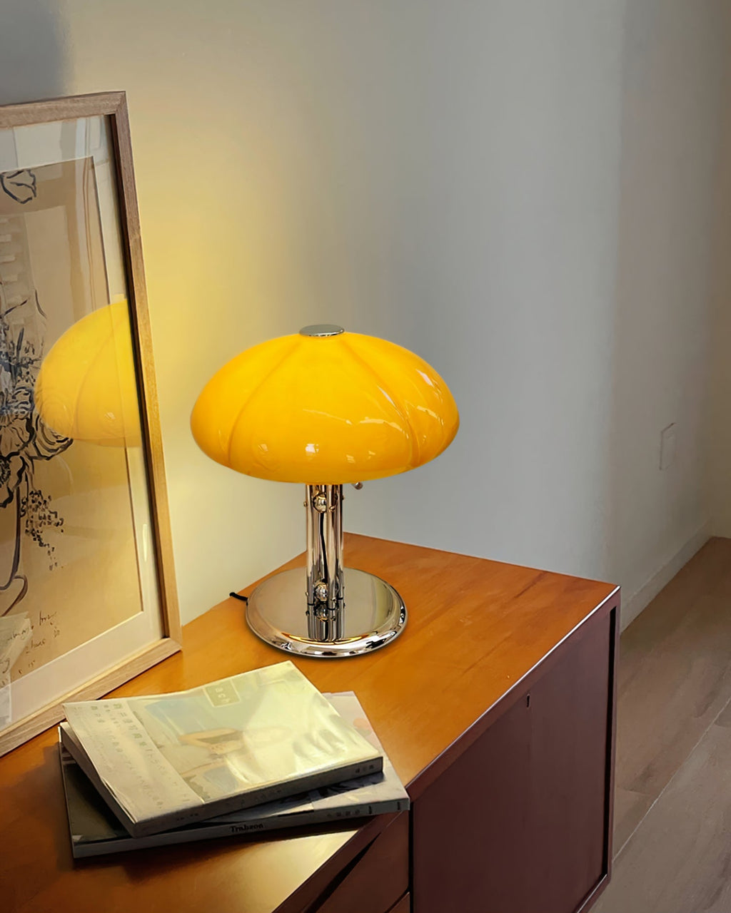 Quadrifoglio Designer Orange Glass Table Lamp with Chrome Base, Mid-Century Modern Accent Light